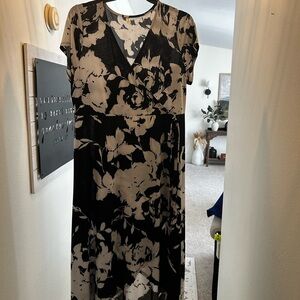 Emerald Black and Cream Floral Maxi Wrap Dress